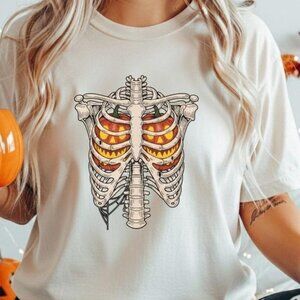 Pumpkin Ribcage Glow Halloween Shirt, Retro Ghost Shirt